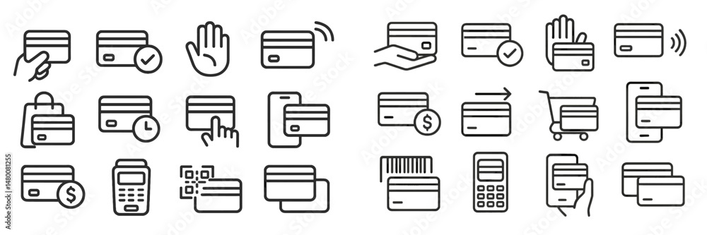 Poster various icons depicting payment methods and transaction activities in a minimalist design suitable f