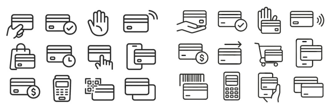 Various icons depicting payment methods and transaction activities in a minimalist design suitable for digital interfaces