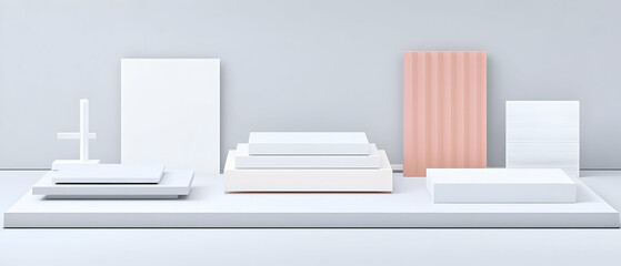 Minimalist Geometric Display Design In Soft White And Pink Colors