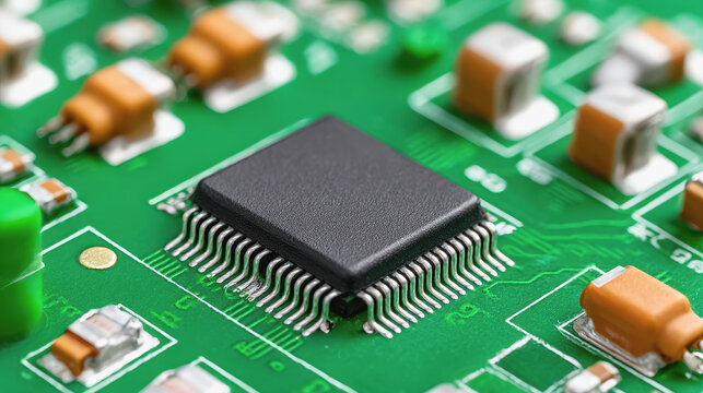 High-resolution microprocessor displayed on a clean surface showcasing cutting-edge electronics manufacturing techniques