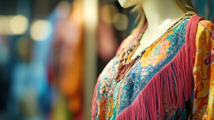 Naklejka premium Colorful boho chic garment on a mannequin display in a clothing store
