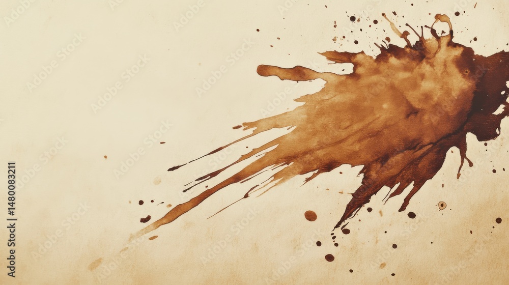 Poster coffee stain splattering on beige paper surface from above abstract design element for backgrounds a
