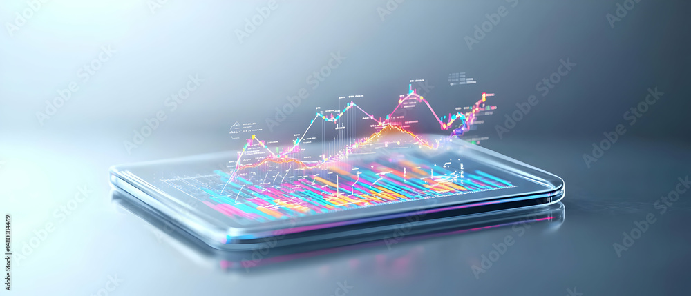 Poster abstract colorful data graph on a transparent tablet