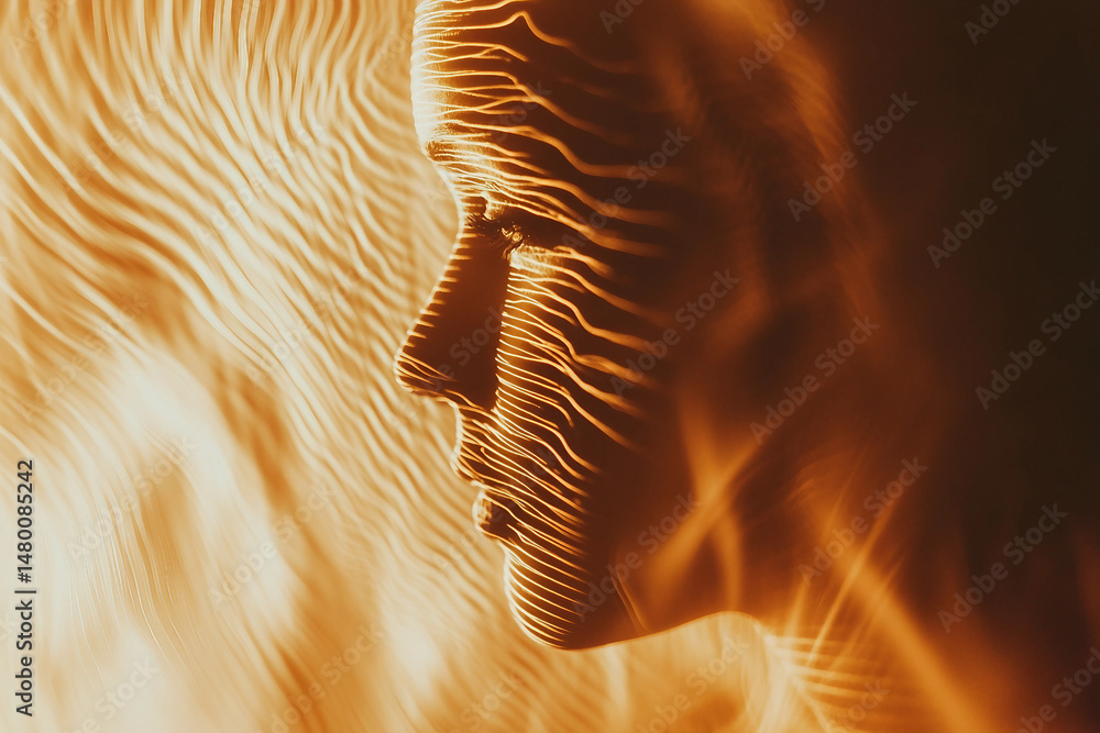 Poster generative ai concept image of sound waves acoustic signals flowing through digital wireframe portra
