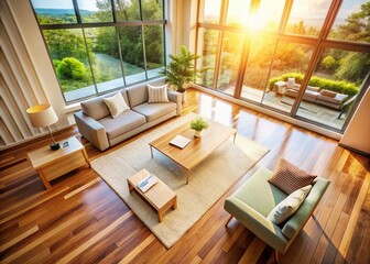 Drone View: Minimalist Living Room with Light Lined Paper Journal Aesthetic