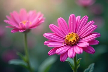 Full bloom pink aster bunch, dew drops visible , plant, flowers