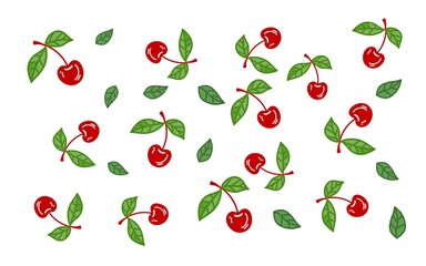 seamless pattern with cherry tomatoes.  Cherry background. sweet juicy cherries pattern. Spring fruit, cute, romantic, creative layout