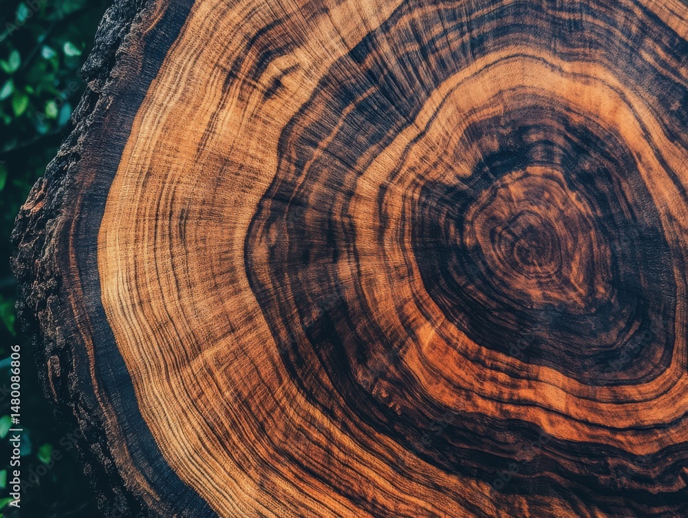 Poster close up of a tree trunk showing the rings of age and growth in a forest setting overhead shot natur