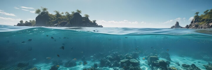 Fototapeta premium Azure ocean, gentle waves, diverse underwater scene, tranquil, nature, aquatic