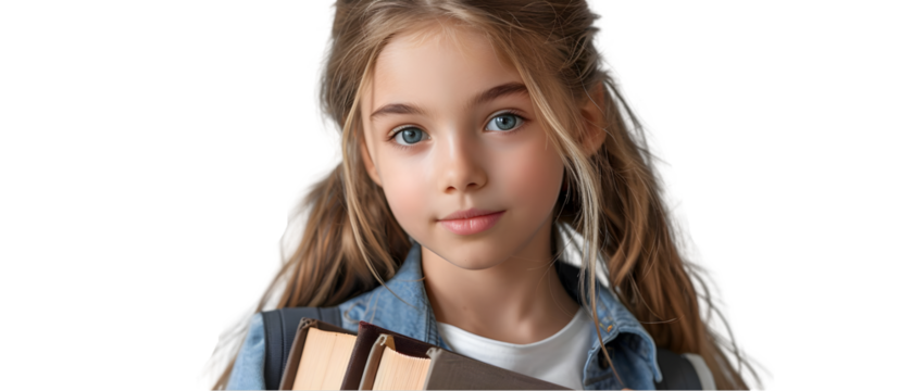 Girl student holding books.
