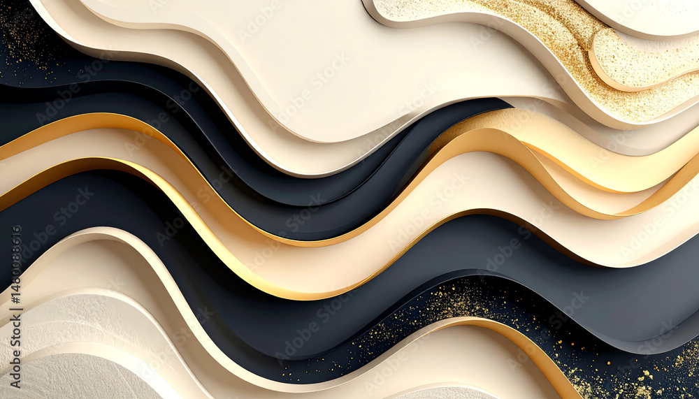 Aufkleber abstract waves of cream, gold, and navy create a visually dynamic and elegant design, showcasing flu