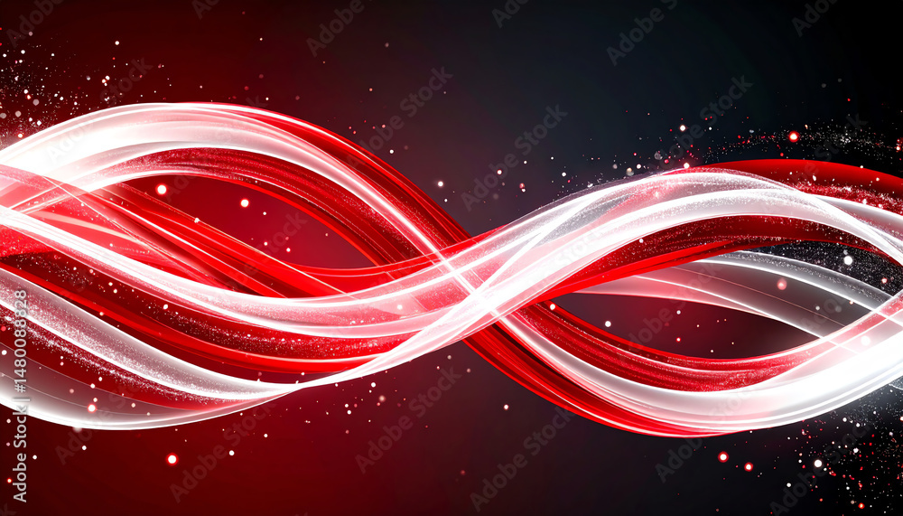 Poster dynamic red and white waves create a vibrant, abstract background with a sense of motion and energy