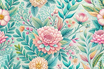 Elegant Flat Manga Organic Illustration Repeat Pattern for Textile and Wallpaper Design