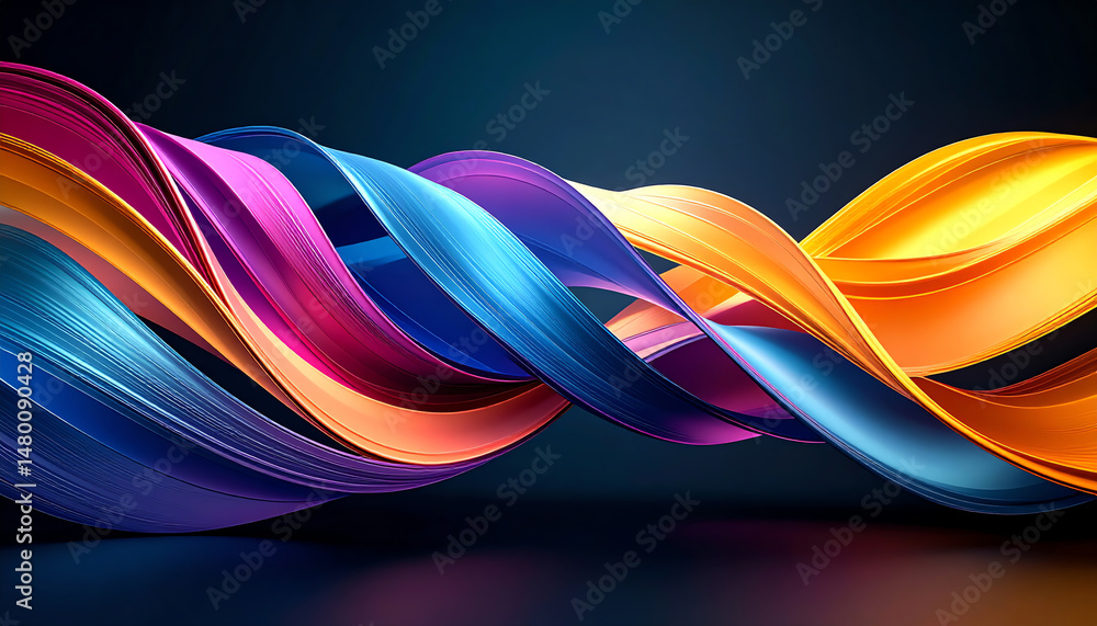 Poster vibrant, flowing waves of color create a dynamic visual composition against a dark background, showc