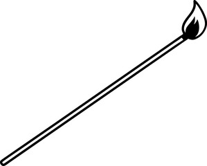 Single Matchstick Lit Line Art Vector Illustration
