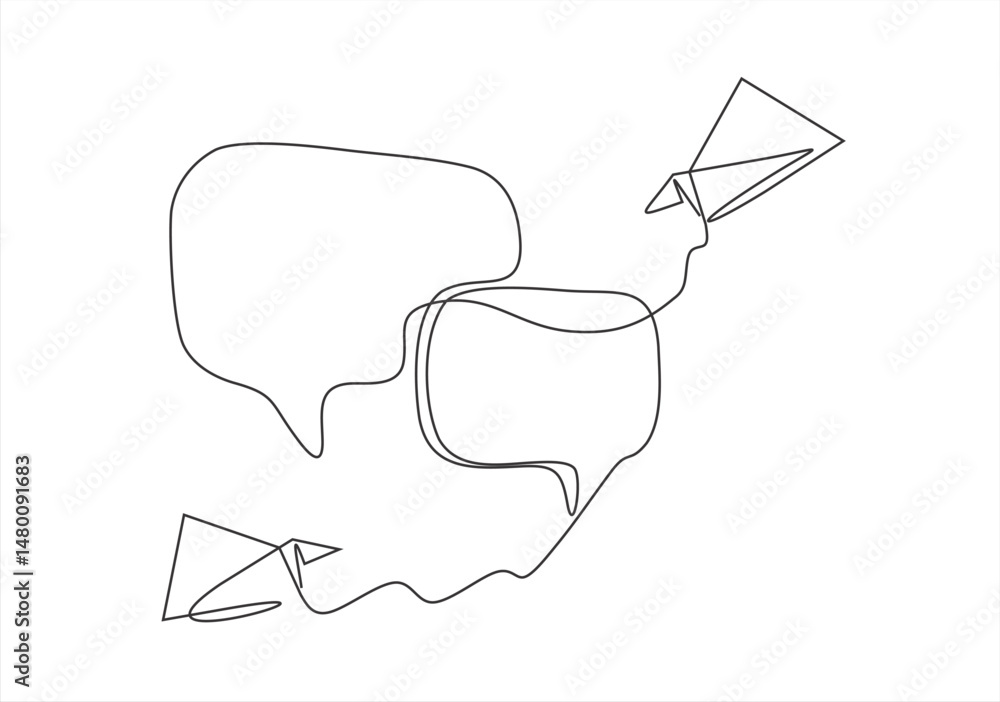 Poster message sent icon. a modern vector illustration featuring a paper airplane and speech bubbles, repre