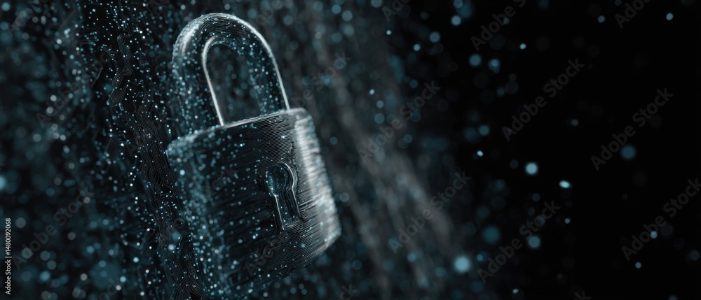 Poster digital padlock security concept close up abstract style data protection cyber security technology b