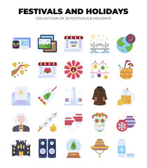 Festivals and Holidays. Collection of 25 Festive Icons
