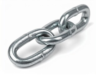 Obraz premium Three interlocked metal links of chain are shown with a white background in bright lighting