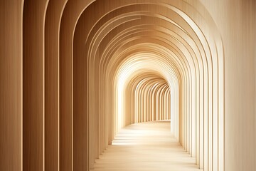 Abstract Perspective Repeating Wooden Arches Forming a Tunnel Corridor