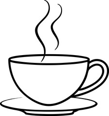 Teacup With Steam Heart Line Art Vector Illustration