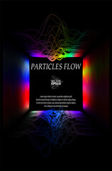 Colored sound waves from particles on a black background. Contrast emphasizes the difference in structure. Abstract style, sound design, data visualization.