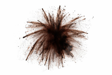 abstract brown powder splatted background,Freeze motion of color powder exploding and throwing color powder, color texture on white background
