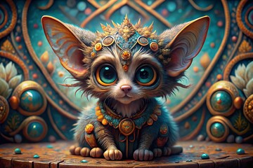 Fototapeta premium Fantasy Animal Portrait: Intricate Pattern Background, Whimsical Creature Illustration