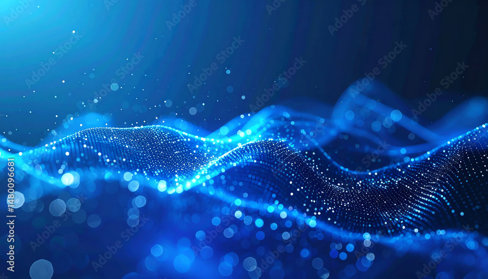 Aufkleber a mesmerizing digital wave composed of glowing blue particles, creating a sense of depth and motion 