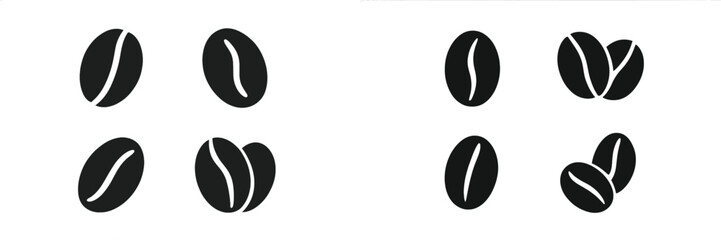 Coffee bean silhouettes arranged in a creative layout demonstrating various shapes for design purposes