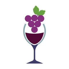 Food and drink logo icon Vector wine glass with grape bunch design