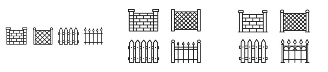 Collection of various fence and gate designs for landscaping projects in outdoor spaces
