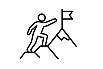 Obraz premium Climber reaching the summit with a flag on a mountain at sunrise representing achievement and adventure