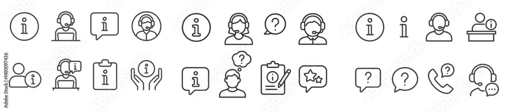 Poster support icons representing information and communication in customer service interactions
