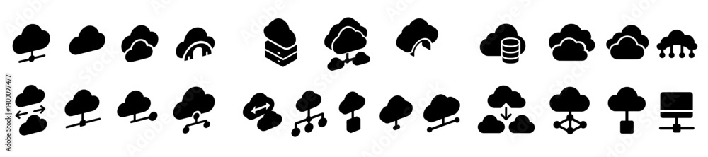 Poster creative cloud computing icons showcasing various technologies and activities related to digital dat