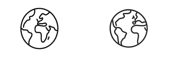 Map outlines of continents designed as minimalistic globes showing different perspectives of Earth