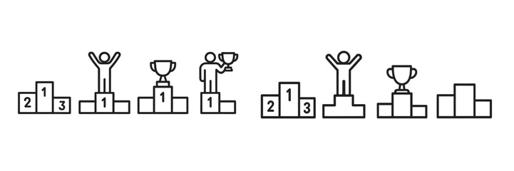 Celebrating achievements in a competition with podiums, trophies, and participants showcasing their success