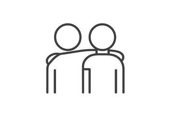 Two friends standing together with arms around each other in a casual setting at sunset