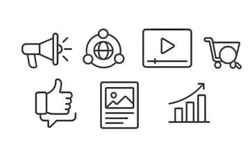 Digital marketing concepts illustrated with icons showcasing engagement, analytics, and e-commerce in the modern business landscape
