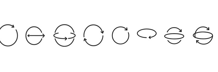 Different circular motion concepts represented with simple arrows illustrating various movements and rotations in physics