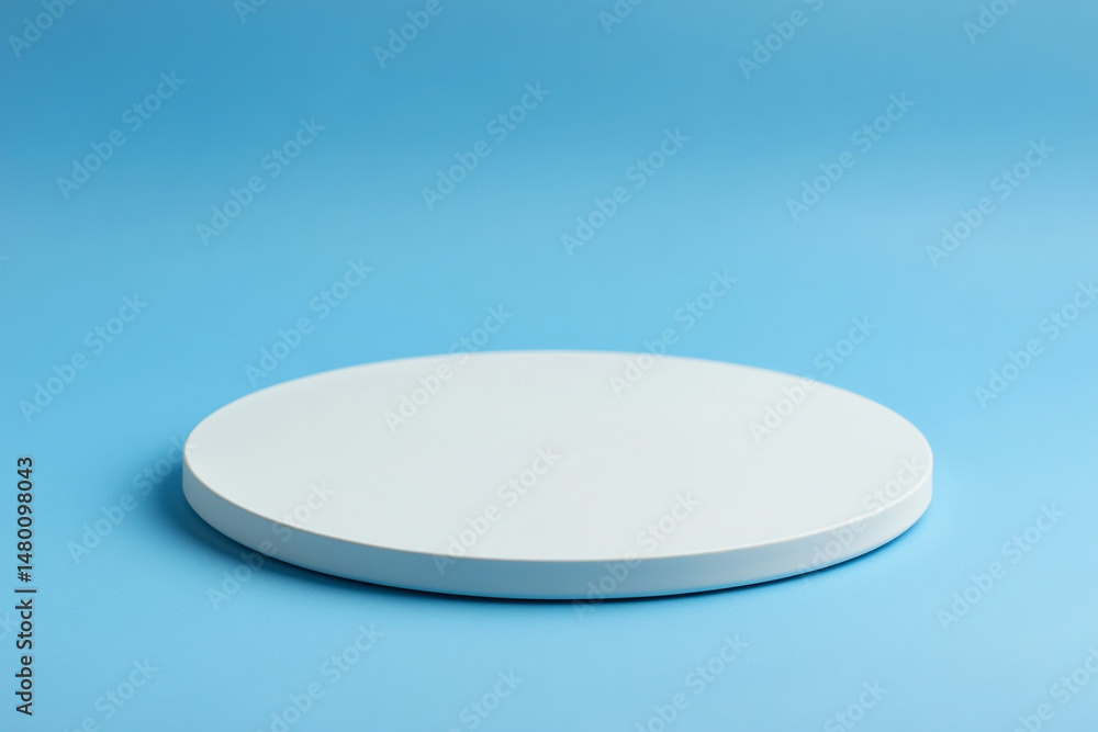 Poster white circular platform on blue background simple product display