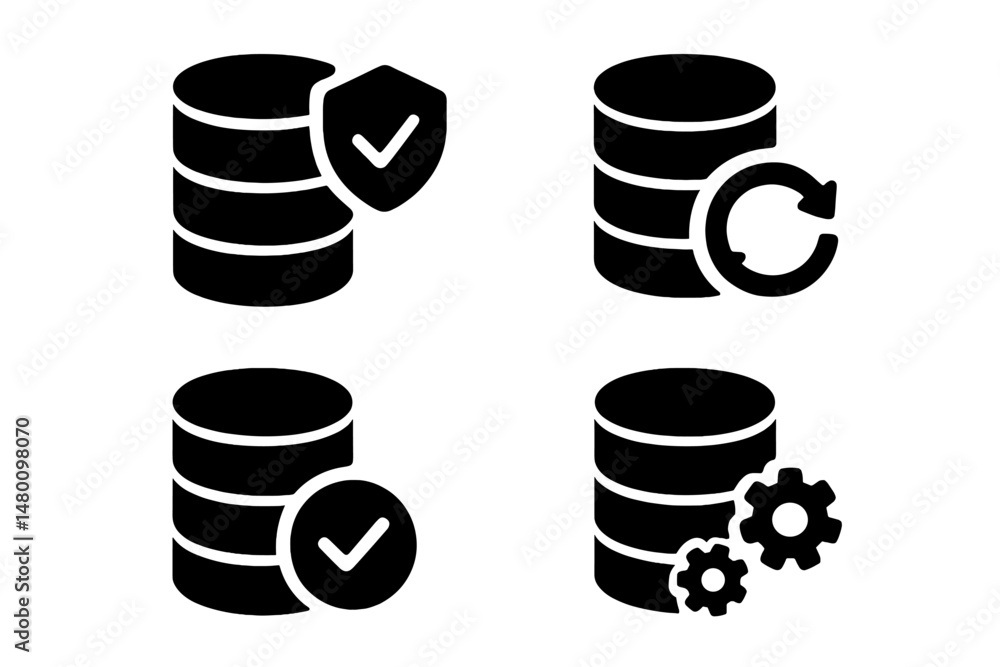 Poster database icons showcasing data security, backup, and management concepts in modern digital environme
