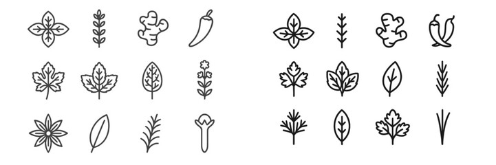 Decorative line art featuring various botanical illustrations and chili peppers designed for creative projects