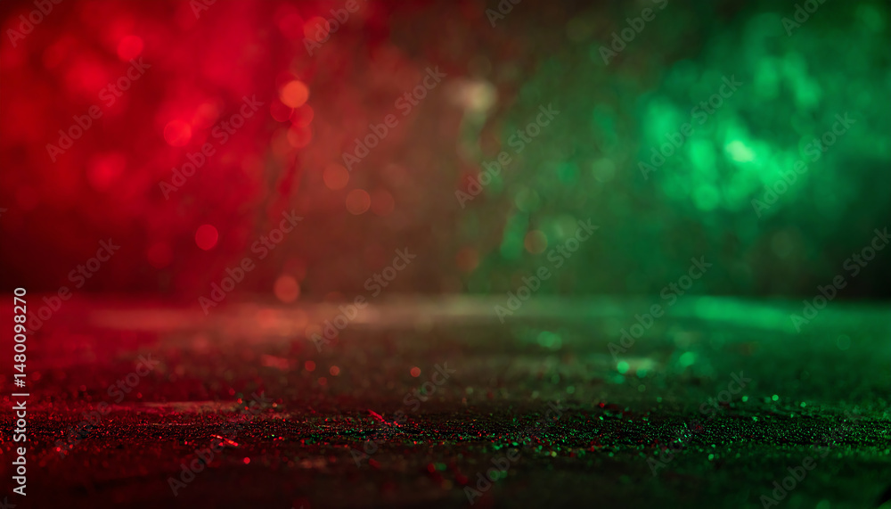 Poster abstract image featuring a textured surface illuminated by red and green lights, creating a vibrant 