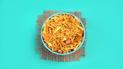Indian Snacks, Traditional Indian deep fried salty dish called chivda or mixture or farsan made of...