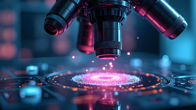 Advanced Digital Microscope Lens Array with Precision Optics and Sophisticated Mechanics Focusing on Engineered Immune Cells Targeting Cancer Tissue