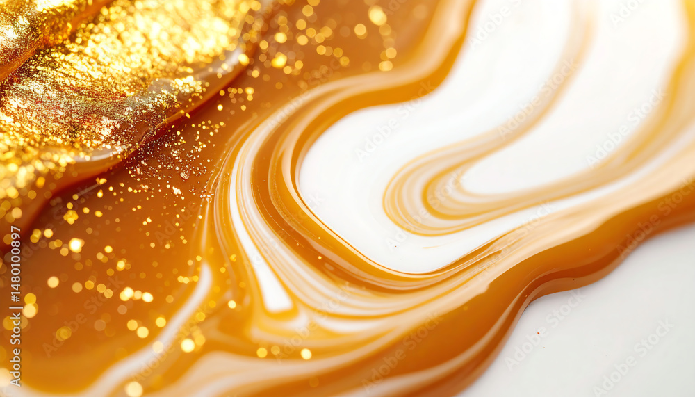 Poster a smooth, abstract mixture of golden and creamy colors with shimmering effects, creating a visually 