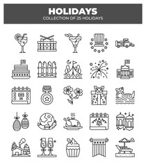 Collection of 25 Holidays. Festive Icons for Celebrations