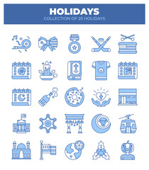 Collection of 25 Holidays. Festive Icons and Symbols