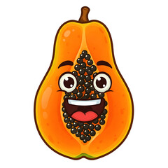 Cute Cartoon Papaya with Eyes and Mouth PNG Transparent